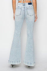 High Rise Front Patch Pocket Flare Jeans Risen