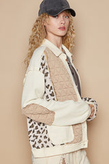 Leopard Exposed Seam Button Up Quilted Jacket POL