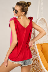 Relaxed Shoulder Ribbon Tied Contrast Tank Top BiBi