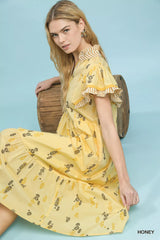 Floral Ruffle Sleeve Tiered Midi Dress Umgee