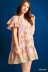 Floral Ruffle-Sleeve Tunic Dress Umgee