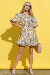 Floral Surplice Puff Sleeve Dress And the Why Yellow Multi S