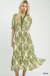 Paisley Smocked Waist Midi Dress Umgee Green S