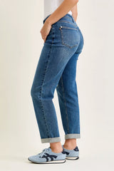 Mid Rise Boyfriend Embroidered Repair Patch Jeans Judy Blue