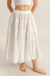Double Gauze Tiered Midi Skirt with Pockets HYFVE Off White S