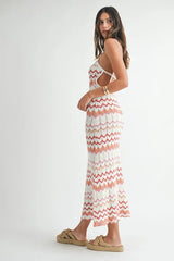 Lightweight Pointelle Chevron Knit Backless Maxi Dress Mable