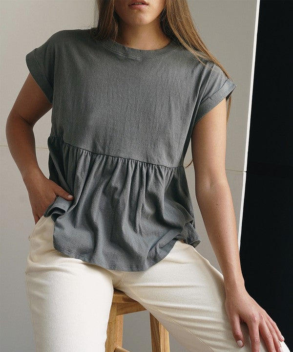 Babydoll Peplum Crop Top Fabina DULL GREY S