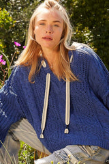 Cable Knit Hooded Chenille Sweater POL