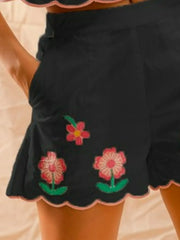 Flower Embroidered Tank Top and Shorts Set So Me