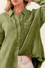 Raw Edge Detailed Mineral Washed Loose Fit Shirt BiBi