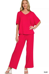 V-neck Oversized Top & Pants Set ZENANA RUBY S