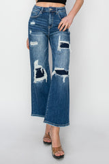 High Rise Patch Detailed Wide Leg Crop Jeans Risen