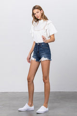 High Waist Lace Lining Trim Denim Shorts Insane Gene