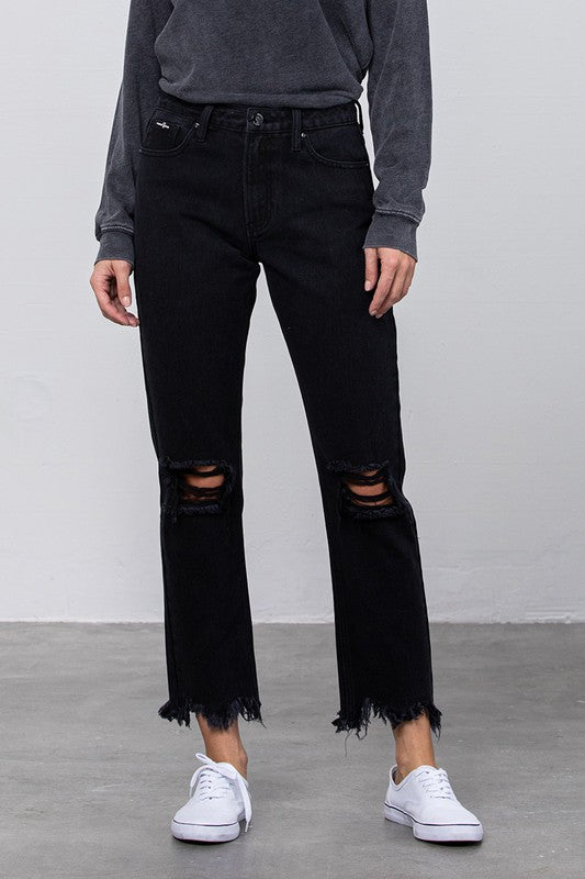 Destroyed Black Wash Straight Jeans Insane Gene