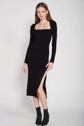 Timeless Square Neck Midi Dress with Slit Emory Park BLACK S