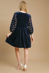 Dotted Lace Sleeve Tiered Velvet Mini Dress Umgee