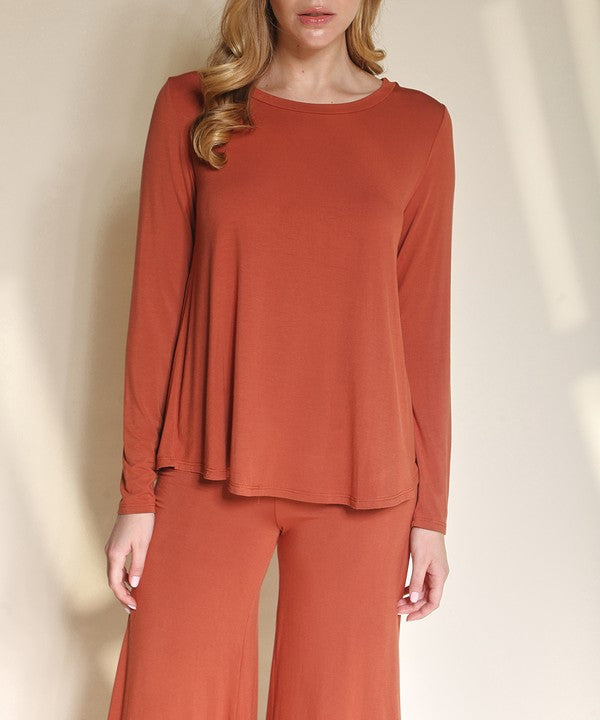 Bamboo Classic Long Sleeve Relaxed Top Fabina NAVY S