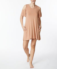 Bamboo Cold Shoulder Flare Dress Fabina CAMEL S