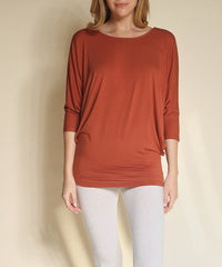 Bamboo Side Ruched Dolman Sleeve Top Fabina RUST S