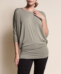 Bamboo Side Ruched Dolman Sleeve Top Fabina OLIVE S