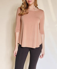 Bamboo Boatneck Elbow Sleeve Top Fabina CAMEL S