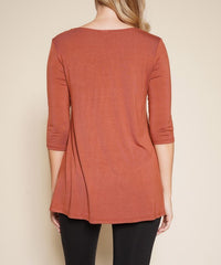 Bamboo Elbow Flared Tunic Top Fabina
