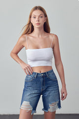 High Rise Ripped Bermuda Denim Shorts Denim Lab USA