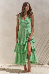 Sleeveless Gingham Print Tiered Midi Dress Jade By Jane GREEN S