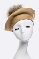 Genuine Fur Pom Cashmere Beret Simmer & Fay Beige O/S