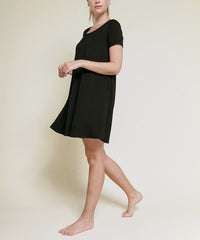 Bamboo Short Sleeve Pocket Flare Dress Fabina