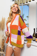 Checkered Color Block Sweater Cardigan BiBi