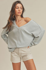 Casey Relaxed Raglan Sleeve V-neck Top Aemi + Co BLUE ICE M