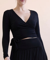 Bamboo Wrap Tie Crop Top Fabina BLACK S