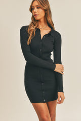 Button Up Ribbed Mini Shirt Dress Mable