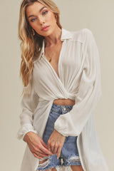 Margot Tie Front Wrap Top Aemi + Co WHITE S