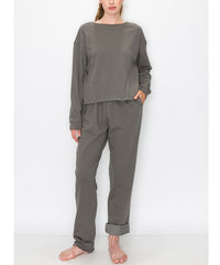 Recycled French Terry Loungewear Top & Jogger Set Fabina DULL GREY S