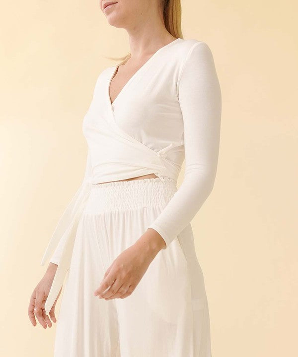 Bamboo Wrap Tie Crop Top Fabina IVORY S