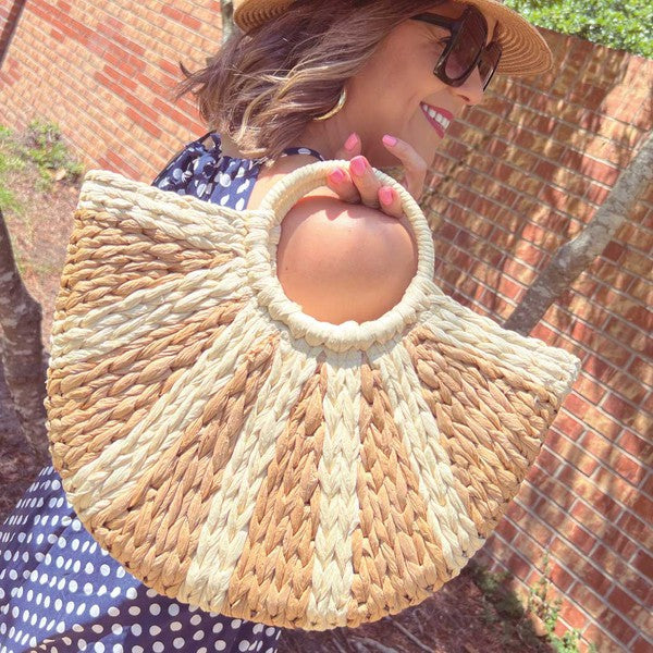 Sunset Half Moon Woven Beach Bag ClaudiaG Collection Camel OS