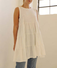 Slub Cotton Tiered Babydoll Tunic Dress Fabina
