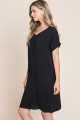 V-Neck Short Sleeve Dress with Pockets BomBom