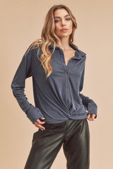 Nola Cross Front Button Long Sleeve Top Aemi + Co Indigo S