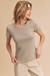 Orly Lettuce Hem Short Sleeve Top Aemi + Co STONE S