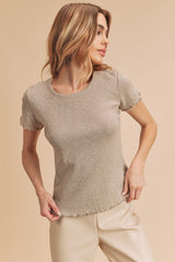 Orly Lettuce Hem Short Sleeve Top Aemi + Co STONE S