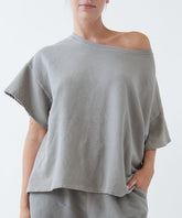 Oversized Garment Dye Open Shoulder Top Fabina OLIVE S