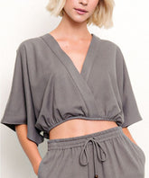 Hemp Kimono Crop Top Fabina DULL GREY S