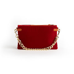 Velvet Envelope Gold Chain Boho Handbag Thomas and Lee Co Red OS
