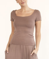 Bamboo Double Layered Cap Sleeve Top Fabina MOCHA S
