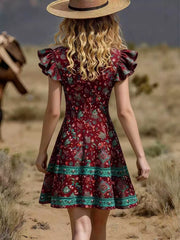 Ruffled V-Neck Mini Dress Simmer & Fay
