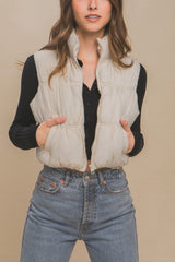 Zip Up Turtleneck Cropped Vest Coat Love Tree