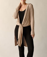 Bamboo Waffle Knit Slim Hoodie Long Cardigan Fabina TAUPE S